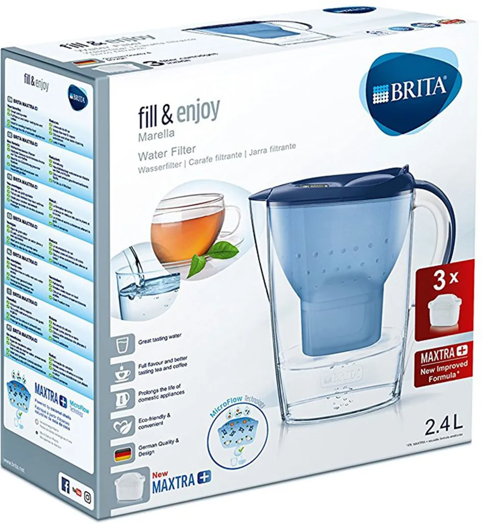 Brita Fill & Enjoy Starterpaket Marella Cool, Gesamtvolumen 2,4 L (gefiltertes Wasser 1,4 L), Incl. 3 Kartuschen MAXTRA+ , Farbe Blau – Bild 8