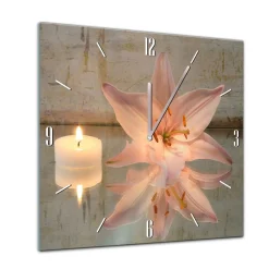 Bilderdepot24 Glasuhr - Geist & Seele - Lilie Und Kerzen - 40x40cm