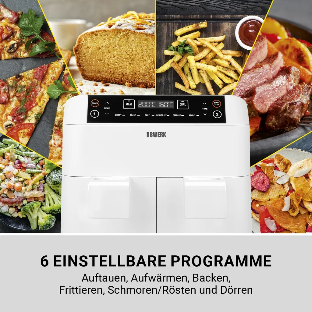 Maxxworld N8WERK Doppel-Heißluftfritteuse - 7,6l Heißluft Fritteuse Friteuse Fritöse XL Air Fryer Edelstahl Doppelkorb 2x 3,8L – Bild 3
