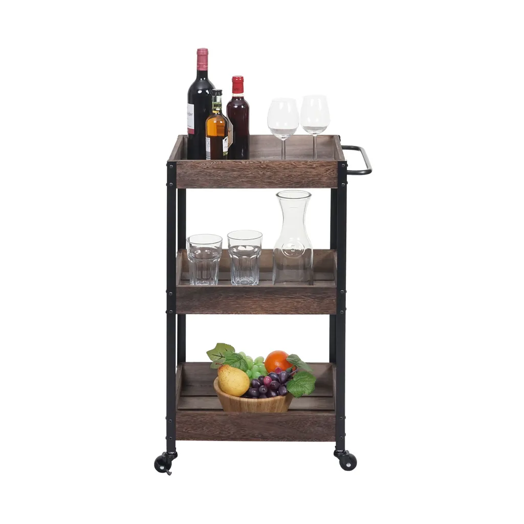 Mendler Servierwagen HWC-H22, Küchenwagen Barwagen Teewagen Beistellwagen Rollwagen, Massiv-Holz Shabby Braun – Bild 2