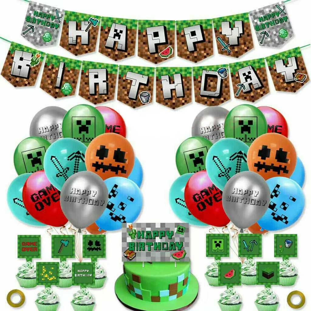Hoomtree Minecraft Mein Weltballon Unique Happy Birthday Alles Gute Zum Geburtstag-Banner-Ballon Party Deko Set