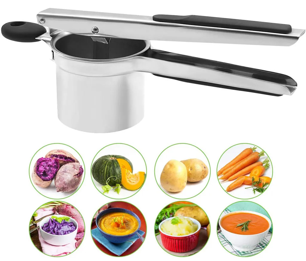 Jormftte Kartoffelpresse Aus Edelstahl, Spätzlepresse, Professionelle Spätzlechef Mit 3 Lochscheiben, Kartoffelpresse Für Kartoffelpüree, Obstsäfte, Gemüsebrei, Presse Ricer – Bild 3