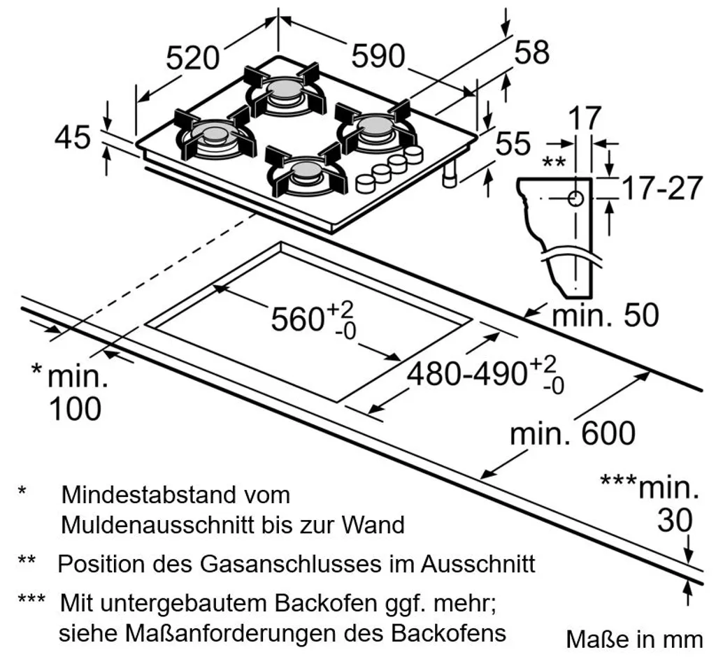 Siemens EO6B6PB10 Gaskochfeld Schwarz Hartglas GAS KOCHFELD HERD – Bild 5