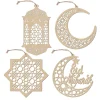 Jesunfuzhu 4 Stücke Holz Anhänger Ornament Ramadan Mubarak Eid Kareem Dekoration Mond Sterne Wind Licht Form Anhänger Ornament Für Ramadan Dekorationen