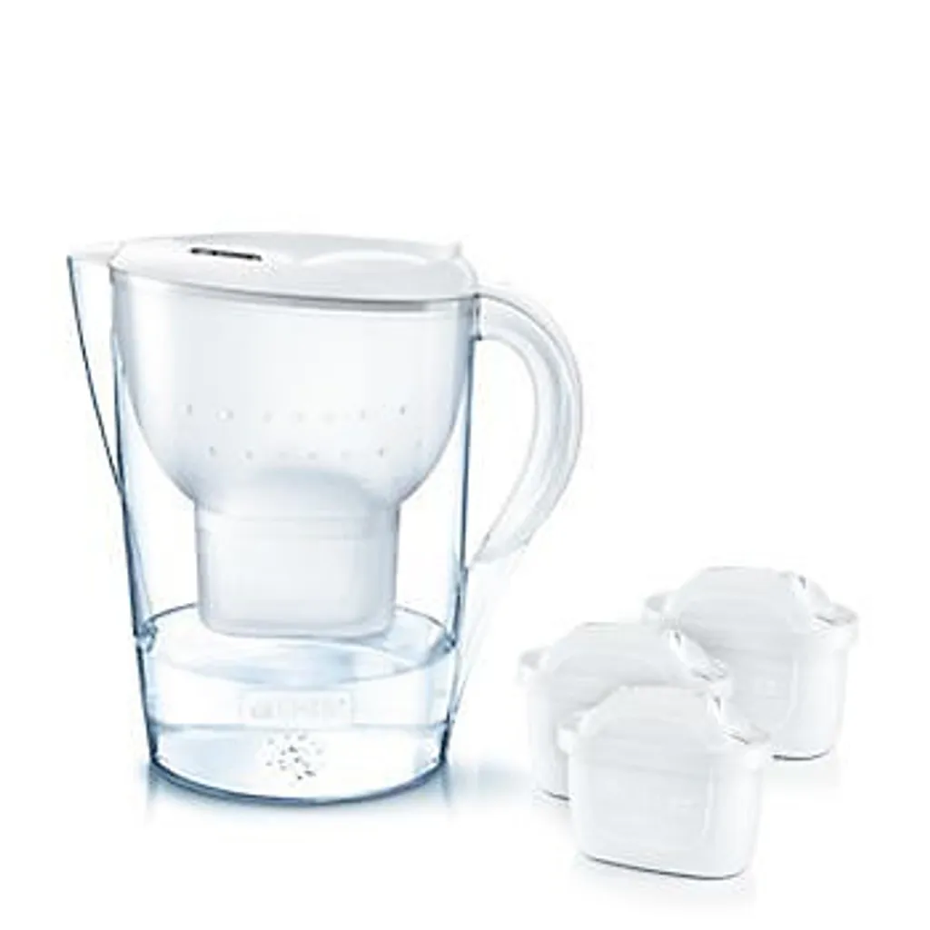 Brita Fill & Enjoy Starterpaket Marella Cool, Gesamtvolumen 2,4 L (gefiltertes Wasser 1,4 L), Incl. 3 Kartuschen MAXTRA+ , Farbe Weiß