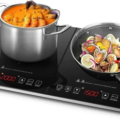 AMZCHEF Induktionskochfeld 2 Platten - 3500W - Induktionskochplatte Mit Sensor-Touch-Steuerung,Timer,3-Stunden-Timer,10 Temperaturstufen