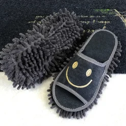 YisibaihTao Mop Hausschuhe Waschbare Mikrofaser Reinigungsboden Staubhausschuhe Abnehmbare Wischschuhe (Dunkelgrau)