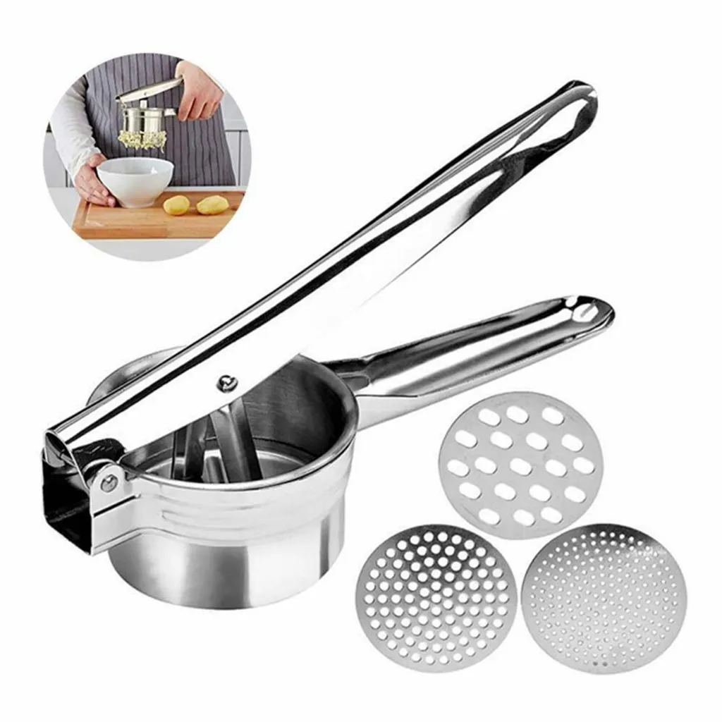 Jesunfuzhu 3 In 1 Edelstahl Kartoffelpresse Spätzlepresse Spaghettieispresse Mit 3 Locheinsätzen Kartoffel Ricer Masher Obstpresse Professionelle – Bild 6