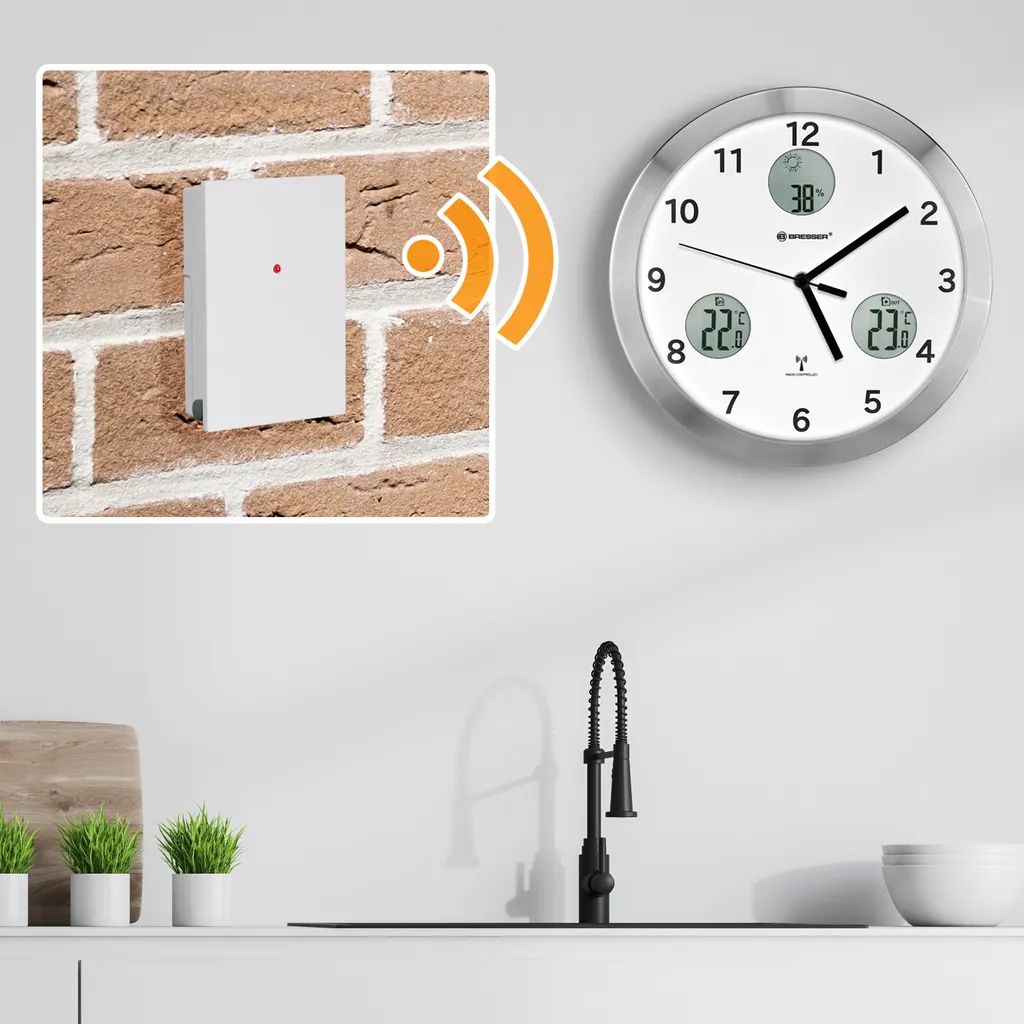 BRESSER MyTime Io Funk-Wanduhr Mit Temperatur- Und Luftfeuchtigkeitsmessung - 30 Cm Durchmesser Farbe: Weiss – Bild 6