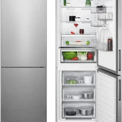 AEG RCB632E4MM Freistehende Kühl-Gefrierkombination / 1860 Mm / / Gefrierteil Unten / 324 L / CustomFlex - Flexibles Türablagesystem / NoFrost / Farbe: Edelstahl-Türen, Seiten Grau