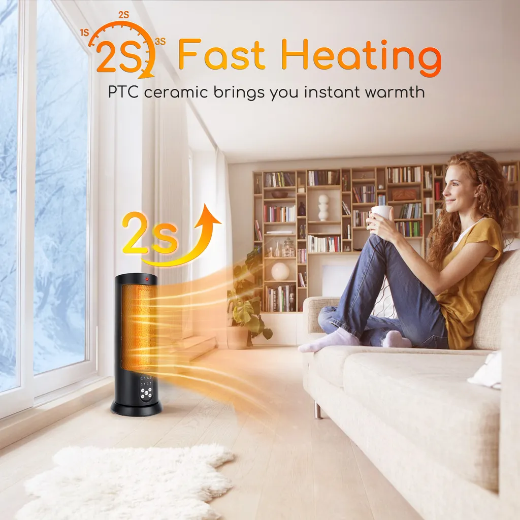 Aigostar Bert - PTC Keramik Heizlüfter Mit Fernbedienung, 3 Mode Heizstufen, 70° Oszillation, Leise Und Energiesparend Heizleistung 2000W, 7.5 H Timer, Heizung Heater Schnellheizer, Schwarz – Bild 2
