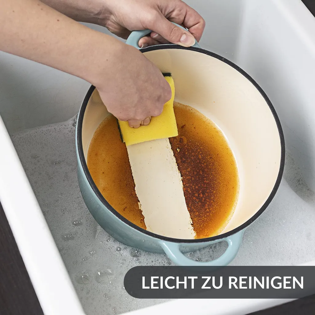 Globetrade Gusseisen Topf Brot Backen 24 Cm - 3,5 L Schmortopf Gusseisen Emailliert Zum Schmoren, Backen Und Braten - Brotbacktopf Mit Deckel Induktion - (3,5 L, Blau) – Bild 3