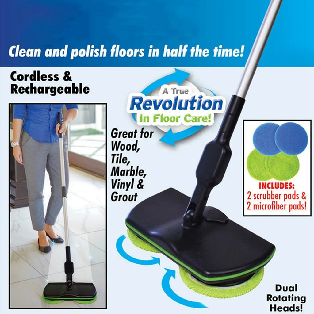 Jefety 5 In 1 Floating Mop,Kabellos Rotierender Reinigungsmopp,Saugfähige Wischmops,Wiederaufladbarer,Mit Zwei Spinnköpfen,Sechs Mikrofaser-Pads Wischmops – Bild 4