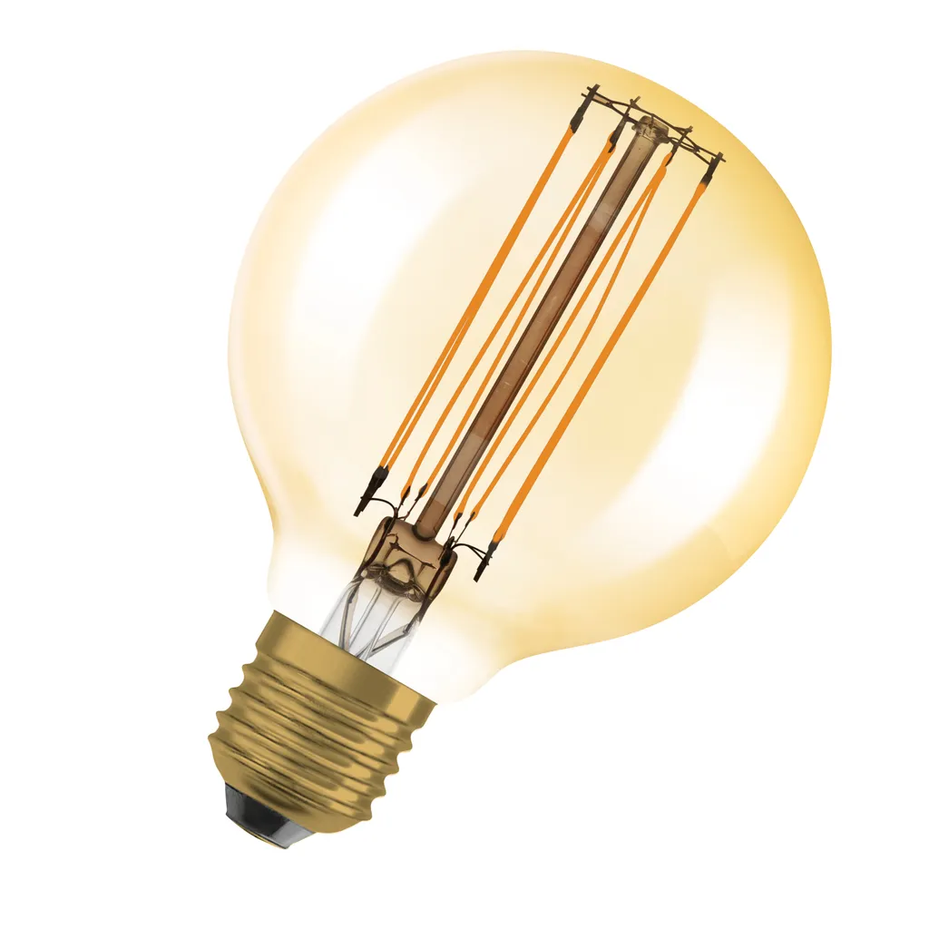 OSRAM Vintage 1906 LED-Lampe Mit Gold-Tönung, 8,8W, 806lm, Kugel-Form Mit 80mm Durchmesser & E27-Sockel, Warmweiße Lichtfarbe, Gerades Filament, Dimmbar, Bis Zu 15.000 Stunden Lebensdauer – Bild 2