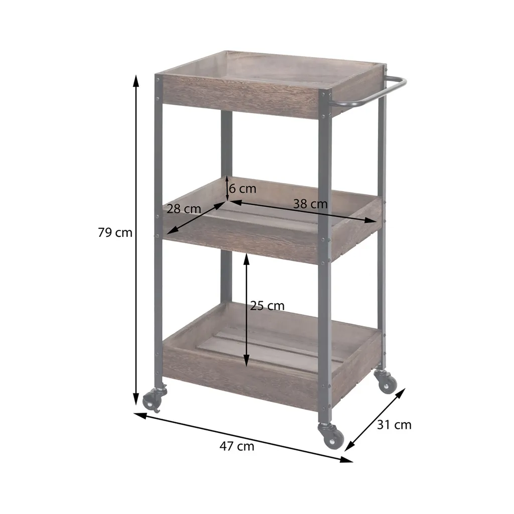 Mendler Servierwagen HWC-H22, Küchenwagen Barwagen Teewagen Beistellwagen Rollwagen, Massiv-Holz Shabby Braun – Bild 11