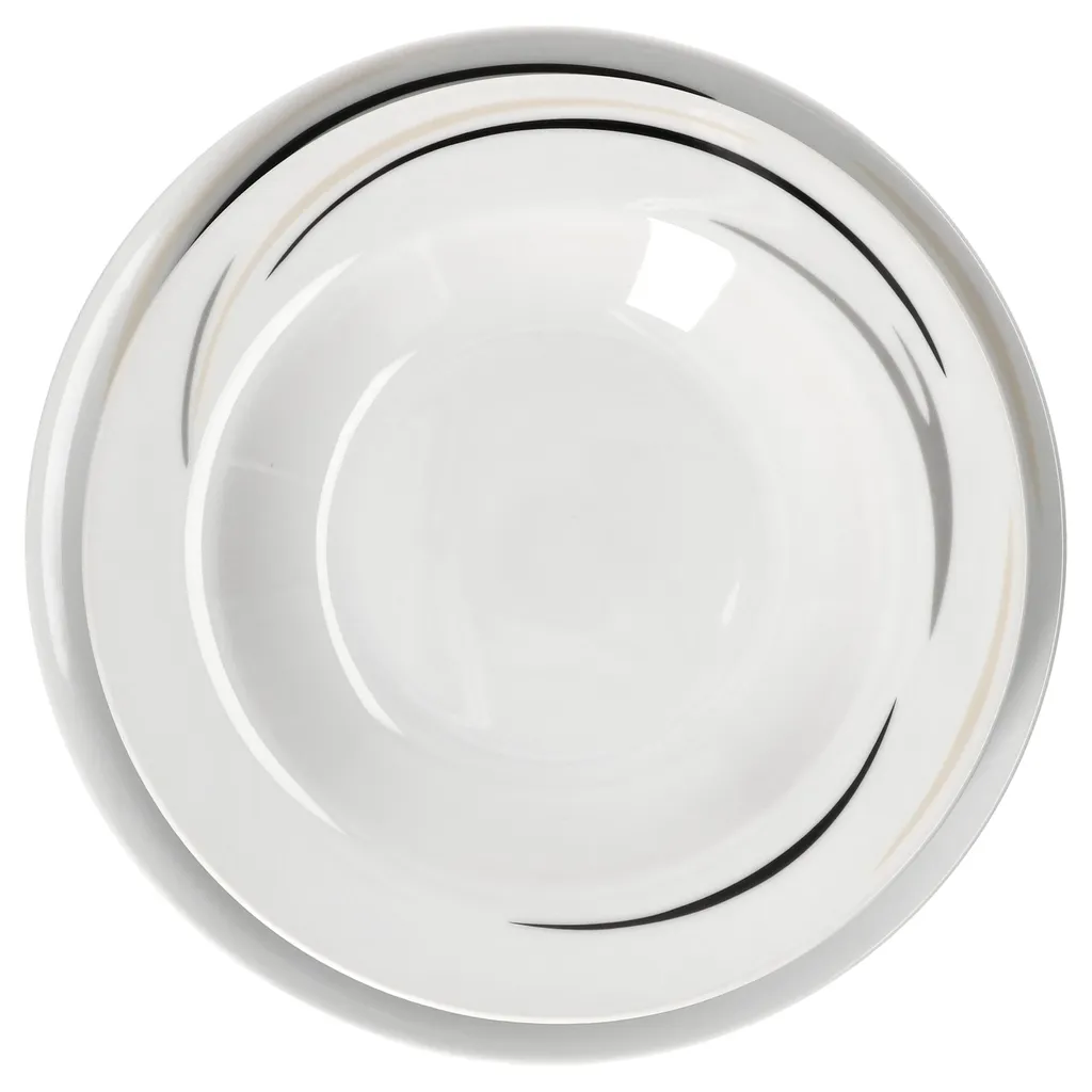 Van-Well 12tlg Tafel-Service Home Suppenteller Speiseteller Streifen Porzellan-Geschirr – Bild 3