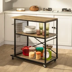 SoBuy SVW05-N Servierwagen Mit 3 Ebenen Beistellwagen Barwagen Küchenwagen Küchenregal Mit Rollen BHT Ca.: 80x80x40cm
