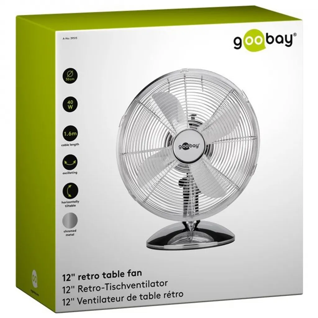 Goobay Retro Tischventilator Mit 3 Leistungsstufen, 40cm Durchmesser (12 Zoll) - Neigbar, Schwenkbar, Super Leise - Verchromt – Bild 7