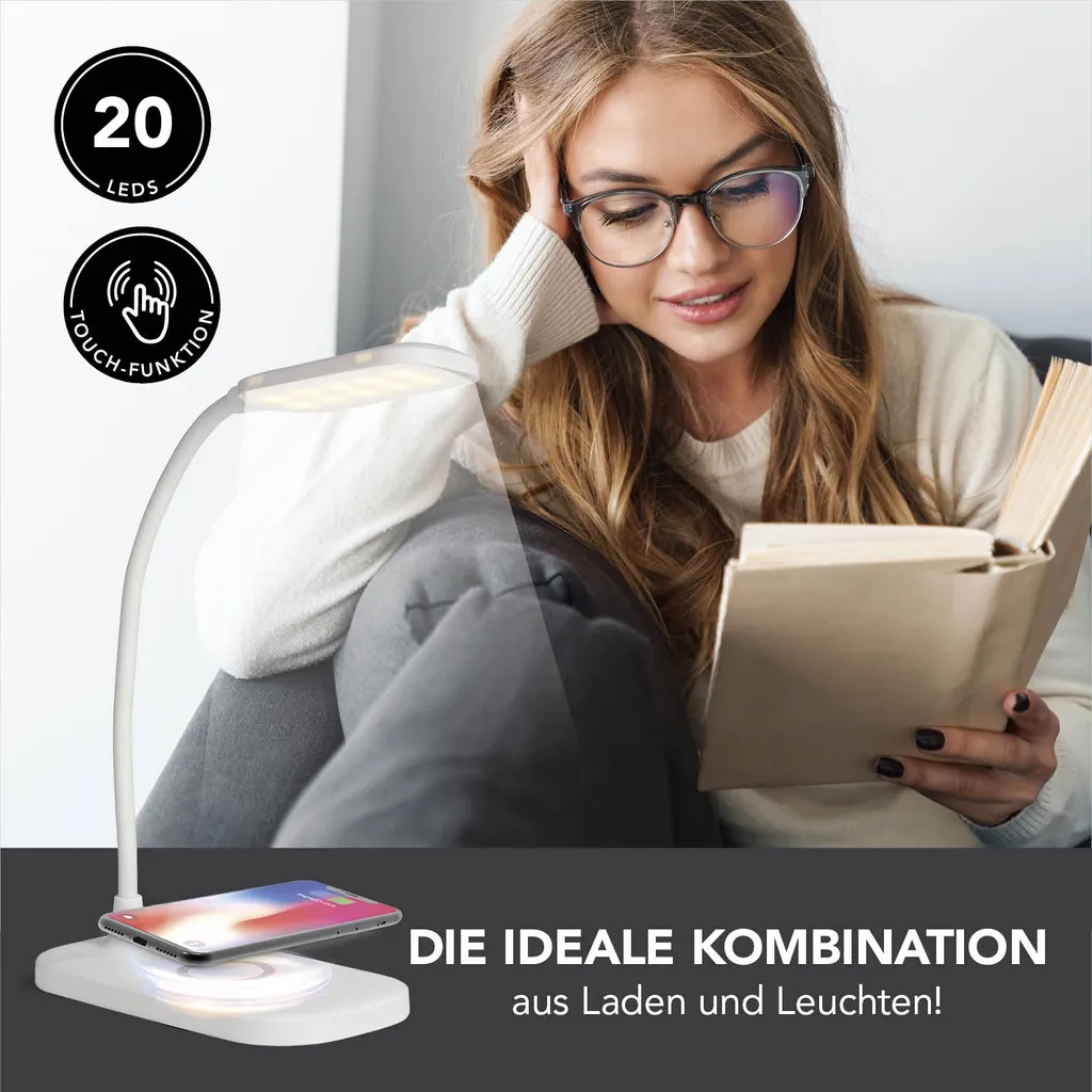 Maxxworld MAXXMEE LED-Tischleuchte Mit Wireless Charging - 3 Farbtemperaturen LED Tischleuchte Tischlampe Lampe USB Leuchte Wireless Touchfunktion Leselampe – Bild 2