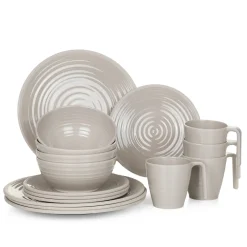 Max & Moritz Melamin Camping Geschirr Set 4 Personen Coffee Design 16 Teilig Tafelgeschirr Picknick BBQ Kochgeschirr