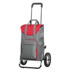 Andersen Shopper Andersen Einkaufstrolley Royal Mit Metallspeichenrad 25 Cm Und 45 Liter Einkaufstasche Wismar Grau/rot Mit Kühlfach, Stahlgestell Klappbar