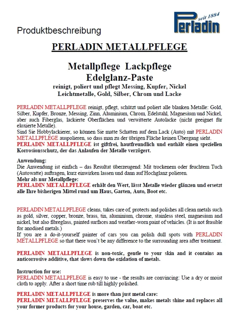 Perladin Premium Metallpflege 2x Metallreiniger Paste EdelGlanz Tube 50ml Edelstahlpflege – Bild 2