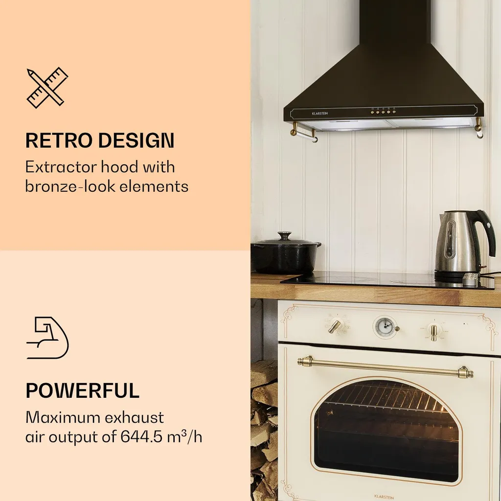 Klarstein Victoria Dunstabzugshaube 60cm , 644,5 M³/h Luftdurchsatz , 2 Stromsparende LED-Lampen , Retro-Design – Bild 3