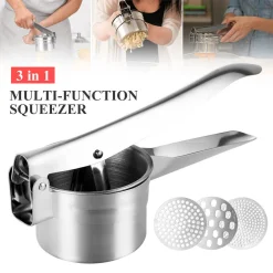 Jesunfuzhu 3 In 1 Edelstahl Kartoffelpresse Spätzlepresse Spaghettieispresse Mit 3 Locheinsätzen Kartoffel Ricer Masher Obstpresse Professionelle