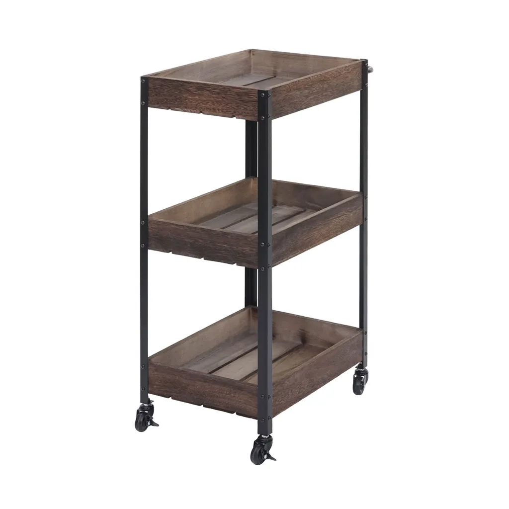 Mendler Servierwagen HWC-H22, Küchenwagen Barwagen Teewagen Beistellwagen Rollwagen, Massiv-Holz Shabby Braun – Bild 3