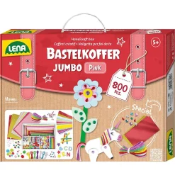 LENA Spielwaren Bastelkoffer Jumbo Pink, 800 Teile Materialsets Basteln & Kreativitätsspielzeug