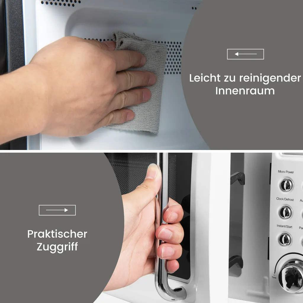 COSTWAY Mikrowelle 20L, 700 W Mikrowellenofen, Mit 8 Automatischen Programme, 5 Leistungsstufen, LED-Anzeige, Verzögerter Start, Retro, Weiß – Bild 6