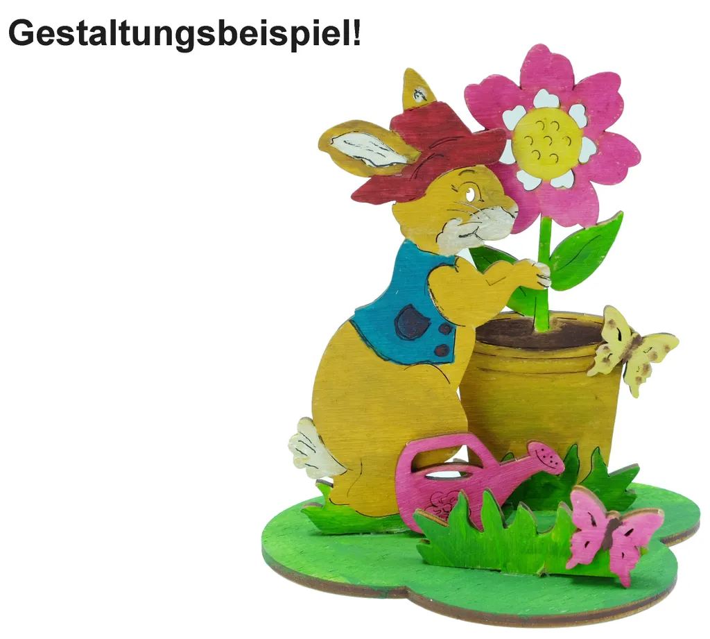 DeColibri Bastelset Basteln Kinder Erwachsene Holz Osterdeko "Hasenfamilie Gärtner" – Bild 4