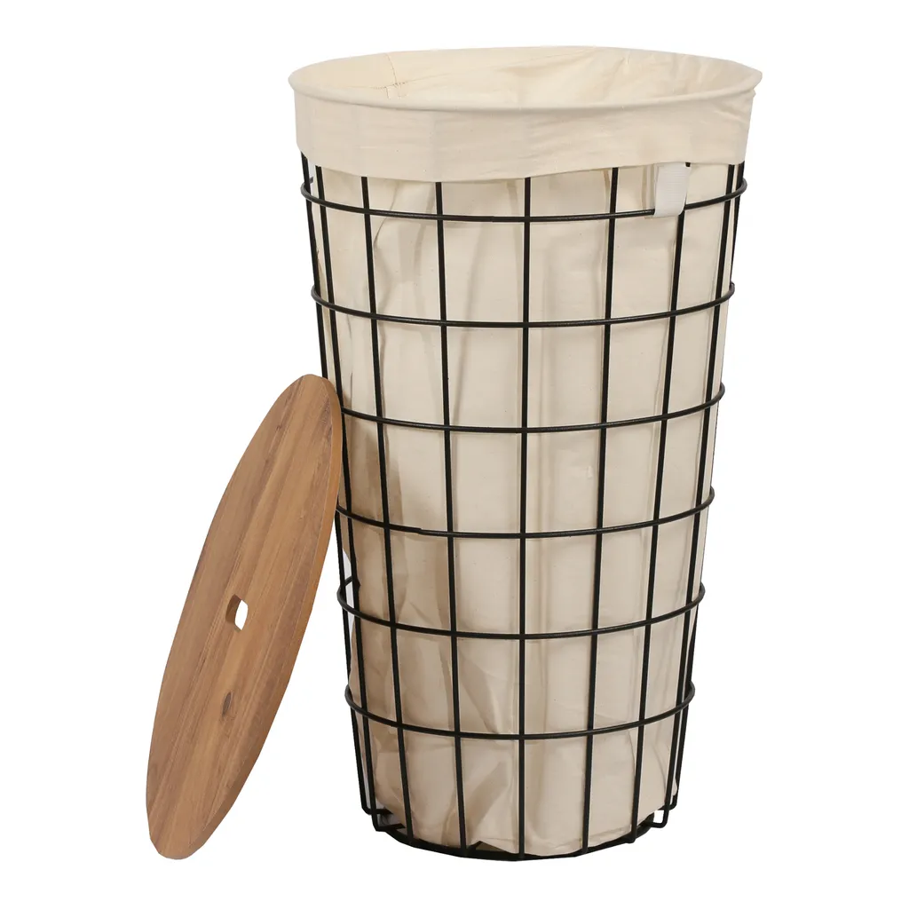 En.casa Wäschekorb ’Skive’ Mit Wäschesack 40 L Metall Schwarz – Bild 2