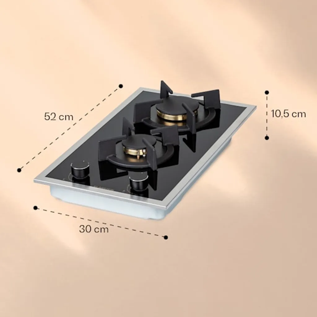 Klarstein Goldflame Domino Prime Gaskochfeld , 2-flammig Messing-Brenner , 4,2 KW, Glaskeramik , Inklusive Schlauch Und Druckminderer – Bild 2