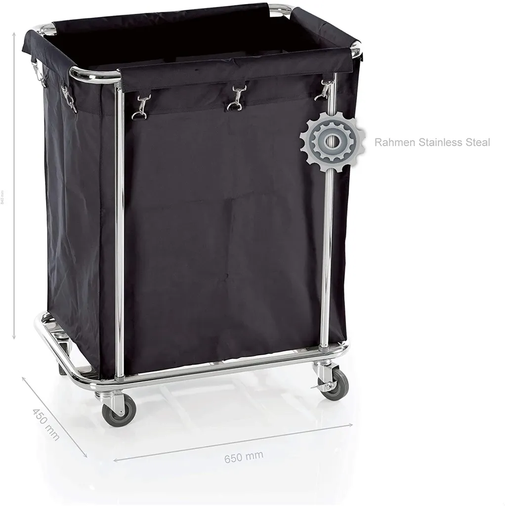 Faimex Wäschesammler Wäschewagen Wäsche Sortierer Wäschekorb Auf Rollen Wäsche Korb Wagen Mit Wäschesack Rollwagen Aus Edelstahl Für Schmutzwäsche Sortierer Stabil Viereckig Trolley Dark XL – Bild 5