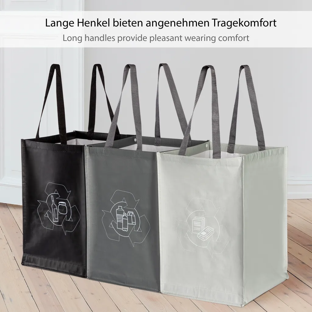 ONVAYA® Mülltrennsystem 3fach | Abfalltrennsystem Aus Taschen | Einzelne Taschen Für Papier, Plastik Und Glas Jeweils 44L | Einfach Zu Tragen Und Abzuwischen | Mülltrennsystem Für Die Küche – Bild 4