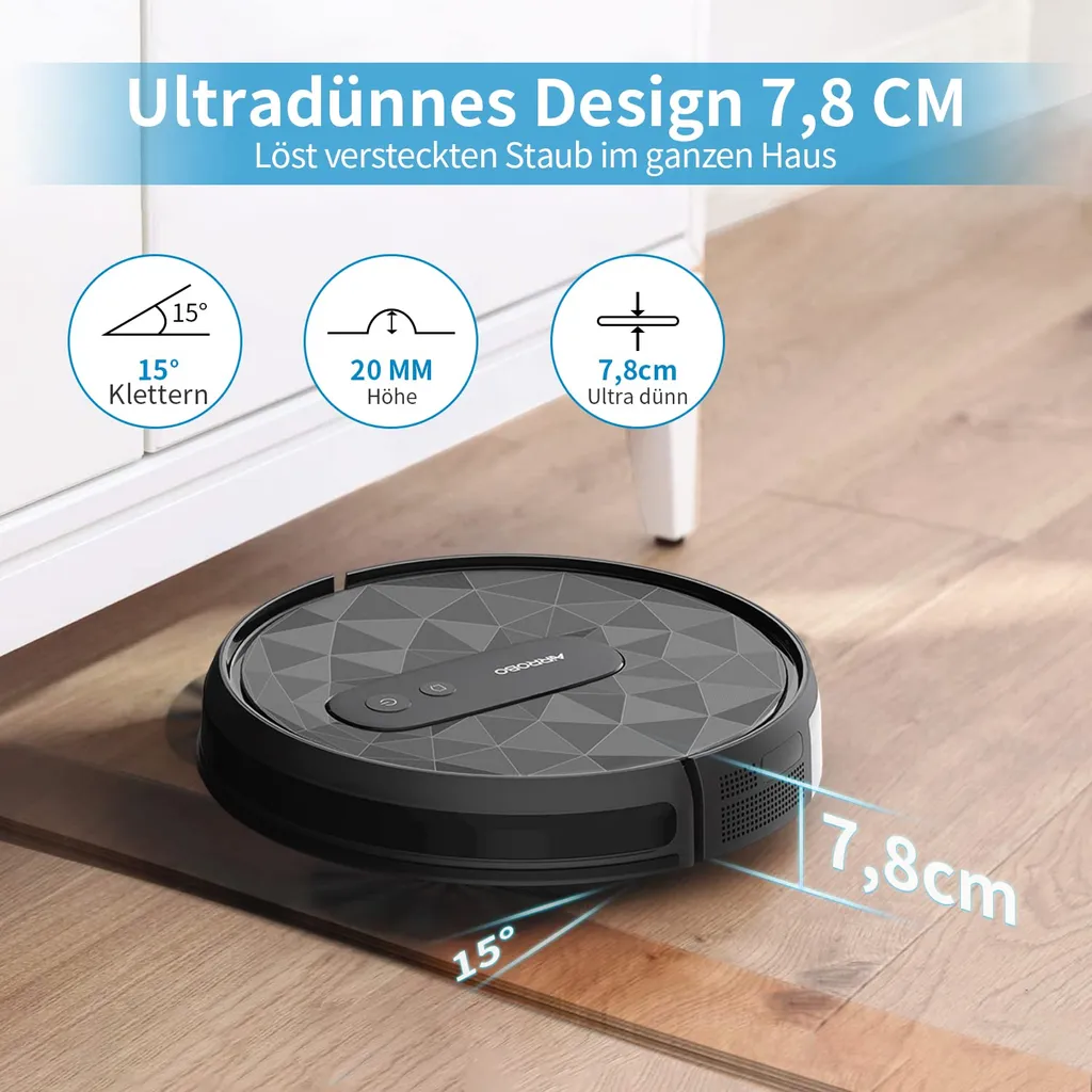 AIRROBO P20 Roboter Staubsauger 2800 Pa Starke Saugleistung Leiser Roboter-Staubsauger, Steuerung Mit App/WiFi, 120 Minuten Laufzeit, Automatisches Aufladen, 600 Ml Fassungsvermögen Für Tierhaarböden – Bild 7
