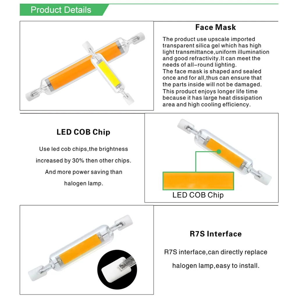 PMS 4 Stück R7S 10W LED Warmweiß Lampe Dimmbare COB Glasröhre Ersetzen Halogenlampe 100W – Bild 3