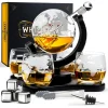AWEMOZ Whisiskey - Whisky Karaffe - Geschenke Für Männer - Komplette Whiskey Set - Globus - 900ML – Inkl. 4 Whisky Steine, 4 Whisky Gläser & Ausgießer - Whisky Dekanter – Whiskygläser - Natursteine
