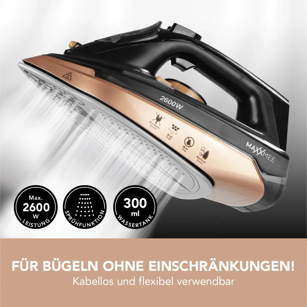 Maxxworld MAXXMEE Dampfbügeleisen - Mit Tropfstopp-, Antikalk- Und Selbstreinigungsfunktion Dampfbügeleisen Bügeleisen Kabellos Antikalk Selbstreinigung Tropfstop Keramik