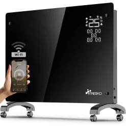 TRESKO® Elektroheizung Schwarz 2000W Inkl. WiFi & APP Glaskonvektor Konvektor Wand Heizung Glas Heizkörper Bad