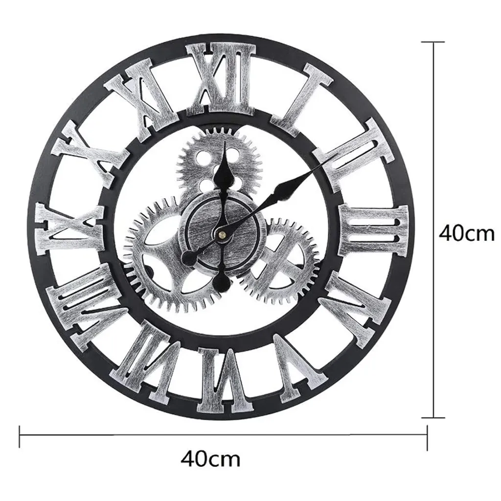 LOZAYI Industrial Gear Wanduhr Dekorative Wanduhr Industrial Style Wanduhr , 40cm Silber – Bild 2