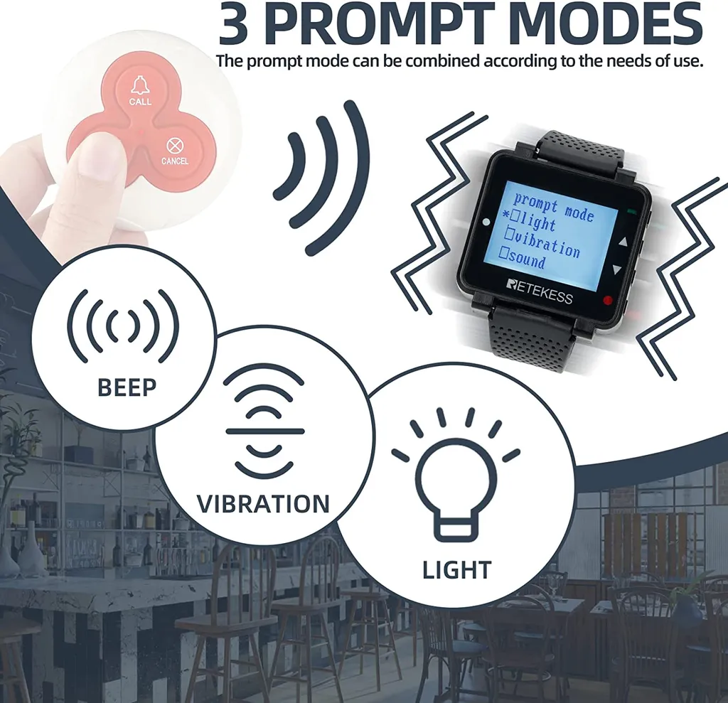 Retekess T128 Wireless Caregiver Pager Kellner Uhrenempfänger Für TD007 Und T117 Button Im Restaurant Hospital Nursing Home – Bild 4