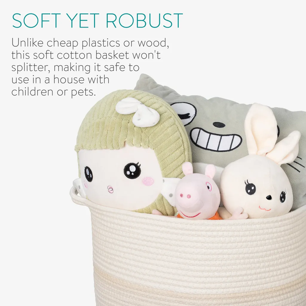 Navaris Flechtkorb Zur Aufbewahrung Aus Baumwolle - Wäschekorb Geflochten - Seil Korb Rund Für Wäsche Kissen Decken Spielzeug - Waschbar – Bild 3