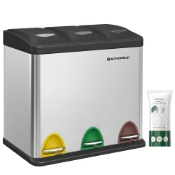 SONGMICS Mülleimer 24L, Edelstahl Abfalleimer Mit Inneneimer 3 X 8L 3-in-1Treteimer Trennsysteme LTB24L