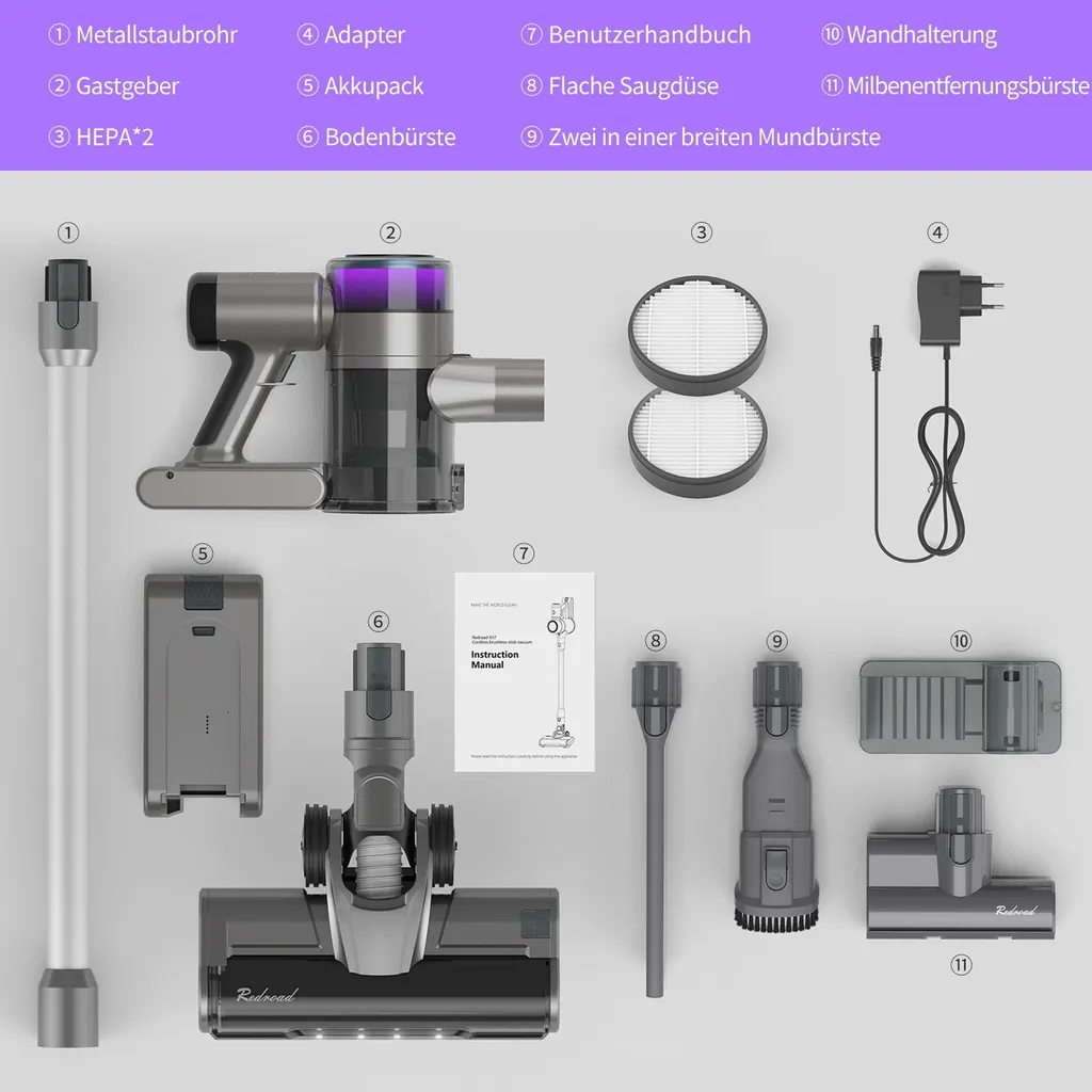 Redroad X17 Wireless Intelligent Induction Vakuum Redroad X17 350W Schwarz 2000Ah 25000Pa – Bild 11