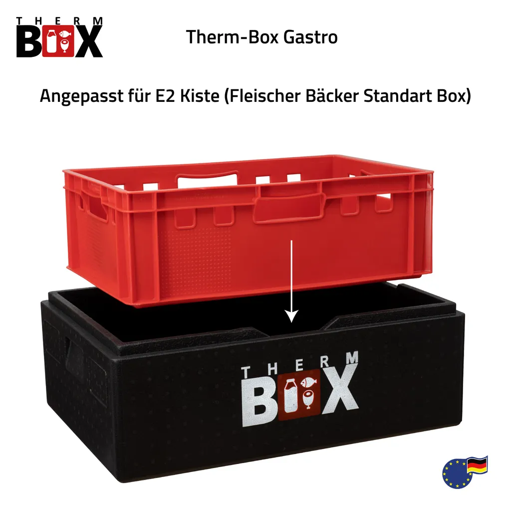 THERM BOX Profibox B53 - Wand: 3cm - Volumen: 53L - Innenmaß: 62,5x42,5x22cm - Wiederverwendbar Isolierbox Thermobox Kühlbox Warmhaltebox - Für E2 Kiste – Bild 5
