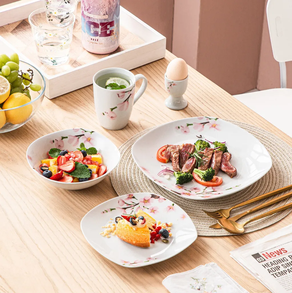 VEWEET Porzellan Kombiservice 'Annie', 40 Teilig Geschirrservice Für 8 Personen, Frühstückservice Mit Je 8 Eierbecher, Kaffeebecher 350 Ml, Müslischalen, Dessertteller Und Flachteller – Bild 7