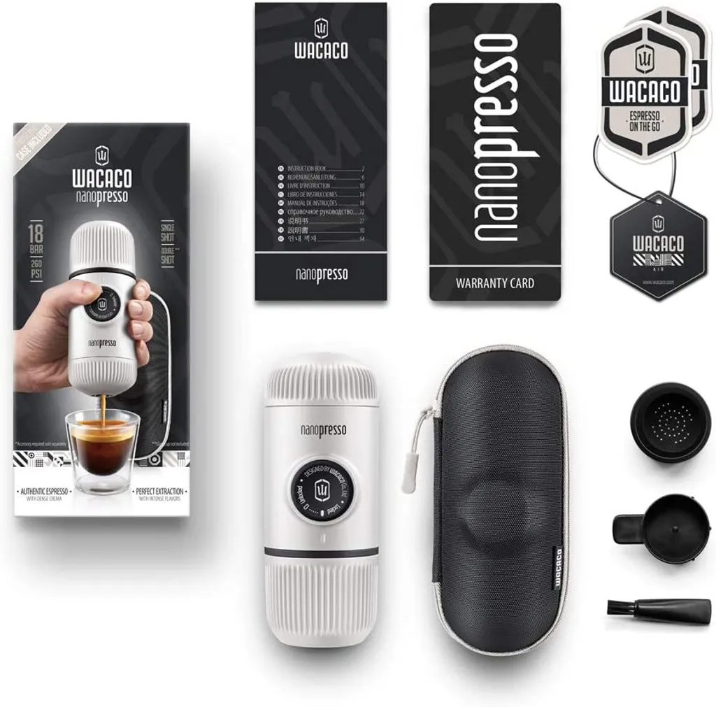Dreiklang - Be Smart WACACO Nanopresso Tragbare Espressomaschine, Mit Nanopresso-Etui, Upgrade-Version Von Minipresso, Reisekaffeemaschine, Kaffee-To-Go, Manuell Betrieben, Weiß, Nachhaltig – Bild 5