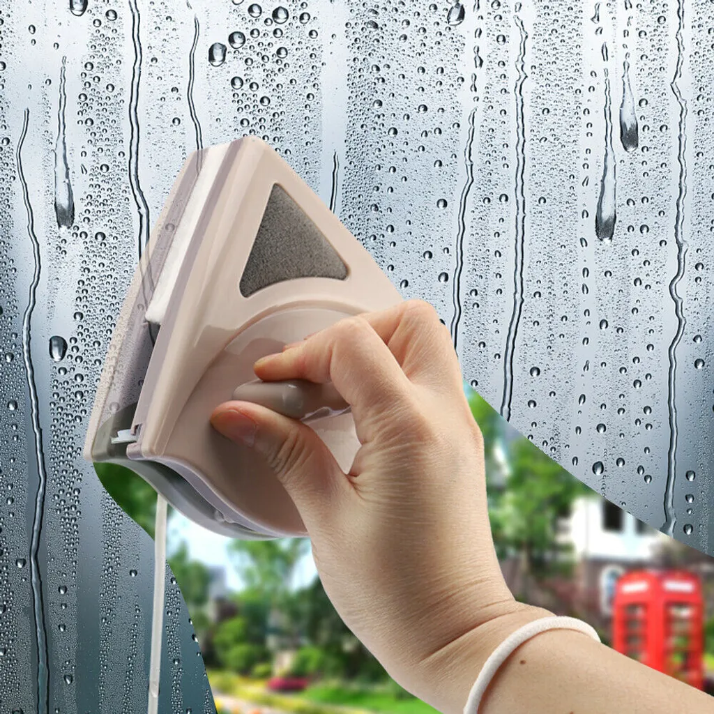 Topchances Fensterputzbürste Doppelseitig, Doppelseitiger Magnetischer Fensterreiniger Mit Fallschutzseil, Ultrastark Beidseitige Glasoberflächenreinigungsbürste Für Doppelt Verglaste Fenster 15-24mm (braun)